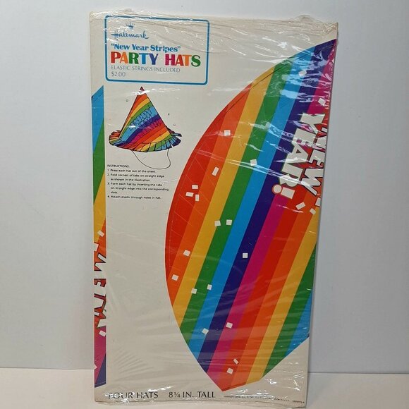 Vintage Hallmark New Year's Eve Party Cone Hats Pride Rainbow Striped Paper - Picture 10 of 10